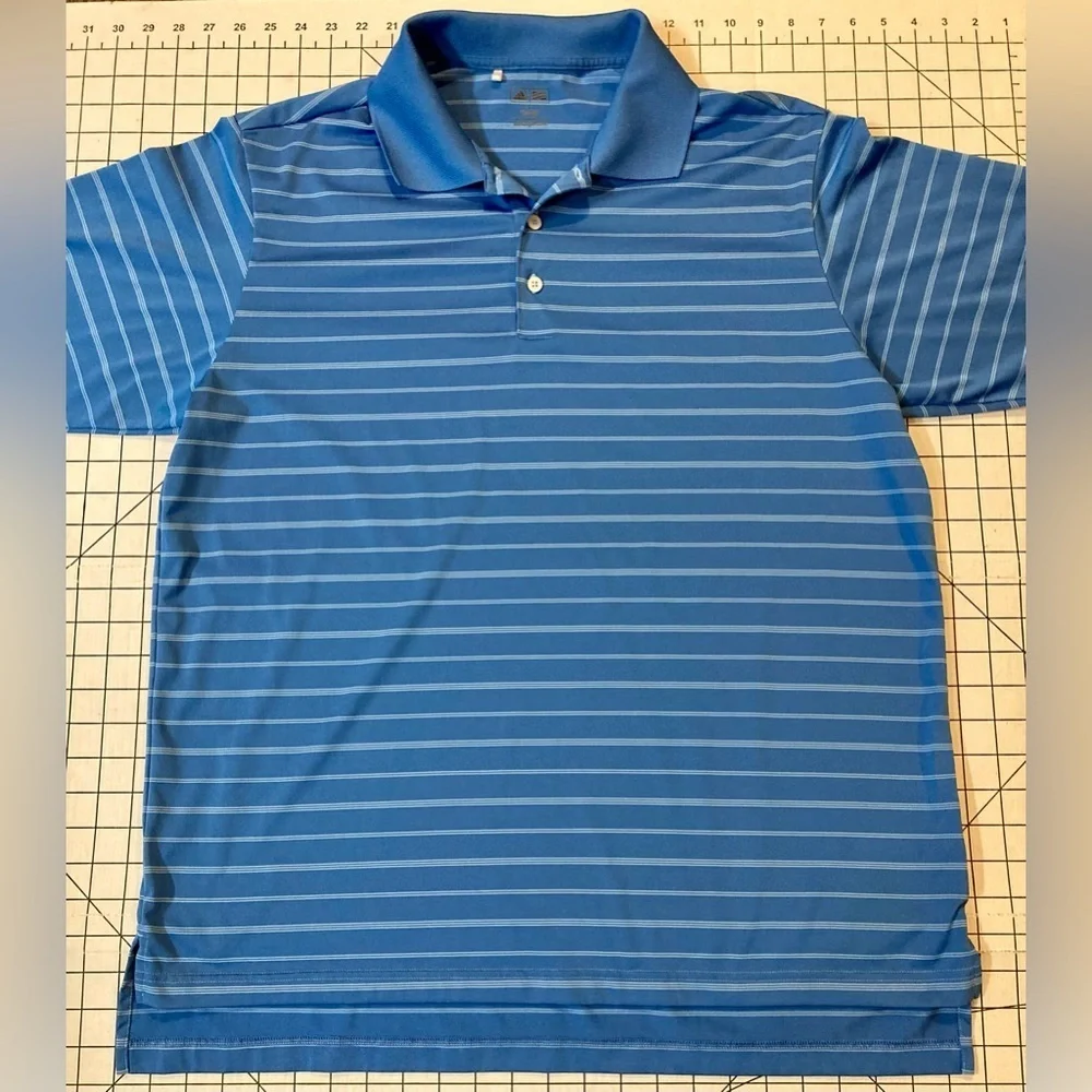 Adidas Men’s Large Two-Tone Blue Striped Golf Polo‎ Shirt